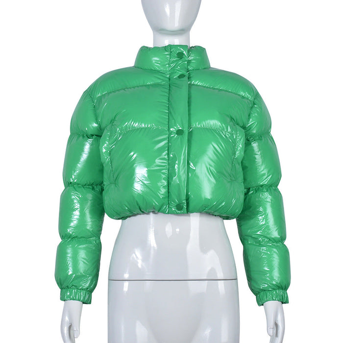 Color-Green-Cotton Padded Jacket Long Sleeve Warm Stand Collar Splash Proof Personality Coat Women Clothing-Fancey Boutique