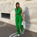Color-Summer Solid Color Sleeveless Green Top Bell-Bottom Pants Suit Commuting Fashion Women Clothing-Fancey Boutique