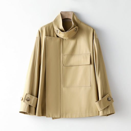 Color-Khaki-Element Trench Coat for Women Spring Autumn Korean Profile Loose Cargo Small Coat-Fancey Boutique