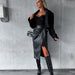 Color-Autumn Winter Women Clothing Split Lace up High Waist Sexy Package Hip Punk Leather Skirt-Fancey Boutique