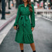 Color-Green-Women Clothing Belted Ruffle Shirt Dress-Fancey Boutique