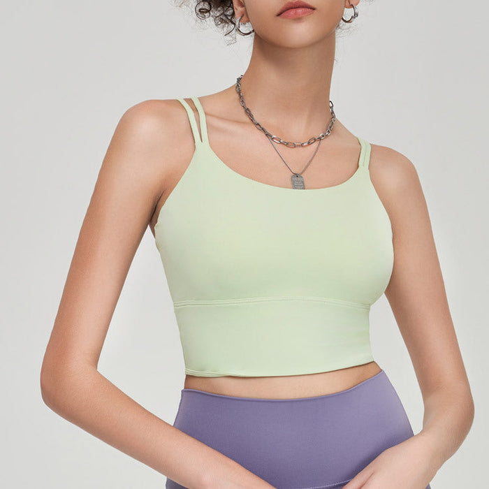 Color-Light Green-Spaghetti Strap One Piece Sports Vest Fixed Shockproof Nude Feel Skin Friendly Backless Sports Underwear Sling Summer-Fancey Boutique