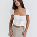 Color-Women Wear Sexy Square Neck Puff Sleeve White Short Cropped Top Waist Backless Short Sleeve Women-Fancey Boutique