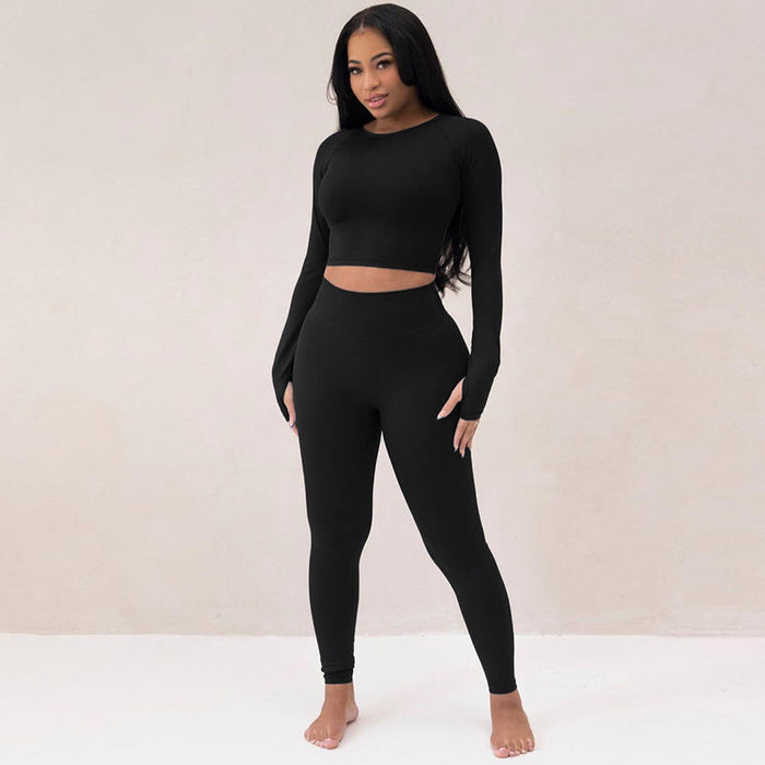 Color-Women Clothing Summer Long Sleeve Top Slim Fit High Elastic Sports Yoga Pants Suit-Fancey Boutique