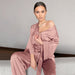 Color-Spring Satin Long Sleeve Cardigan Lace up Nightgown Set Women Home Loose Trousers Pajamas Set-Fancey Boutique
