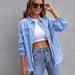 Color-skyblue-Arrival Multicolor MidLength Ripped Loose Denim Jacket Women Jacket Women-Fancey Boutique