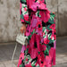 Color-Women Maxi Dress Autumn Long Sleeve High Split Lace Up Large Swing Dress-Fancey Boutique