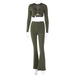 Color-Army Green-Popular Fur Catching Warm Autumn Winter Sexy Long Sleeve V neck Bell-Bottom Pants Two Piece Suit-Fancey Boutique