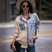 Color-Women Autumn Winter Casual Waffle Knitted Jacket Loose Plaid Boyfriend Shirt-Fancey Boutique