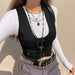 Color-Autumn Winter Outerwear Square Collar Sling Vest Waist Lifting Chest Button Solid Color Top-Fancey Boutique