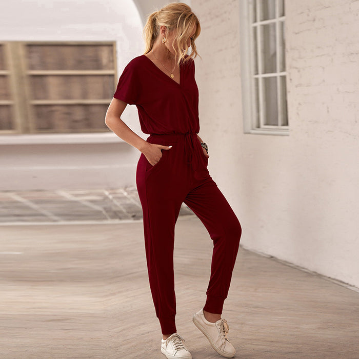 Color-Solid Color Jumpsuit Women Summer New Casual Outdoor Breathable e Trousers Women-Fancey Boutique