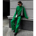 Color-Half Turtleneck Irregular Asymmetric Sweater Suit Elegant Beveled Sweater Knitted Wide Leg Pants-Fancey Boutique