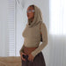 Color-Women Wear Dune Hooded Top Autumn Winter Casual Solid Color Long Sleeve Pleated Cropped T shirt-Fancey Boutique