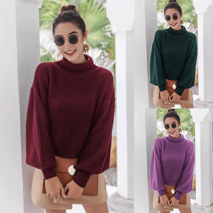 Color-Women Live Shot Elegant Graceful Design Half Turtleneck Soft Glutinous Purple Knitted Sweater-Fancey Boutique