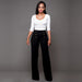 Color-Black-Women Clothing Slim Fitting Cool Double Breasted Flared Pants Five Colors-Fancey Boutique