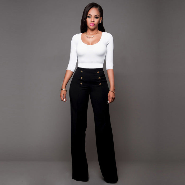 Color-Women Clothing Slim Fitting Cool Double Breasted Flared Pants Five Colors-Fancey Boutique