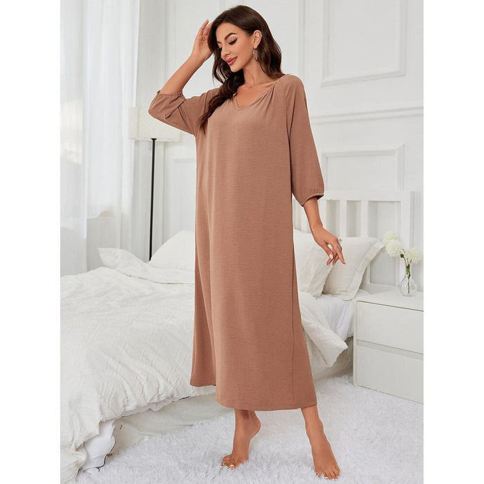 Color-Ladies Homewear Simple Three Quarter Sleeve Maxi Dress Women-Fancey Boutique