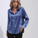 Color-Blue-Satin Shirt Women Satin Artificial Silk Long Sleeve Shirt Spring Summer Women Clothing-Fancey Boutique