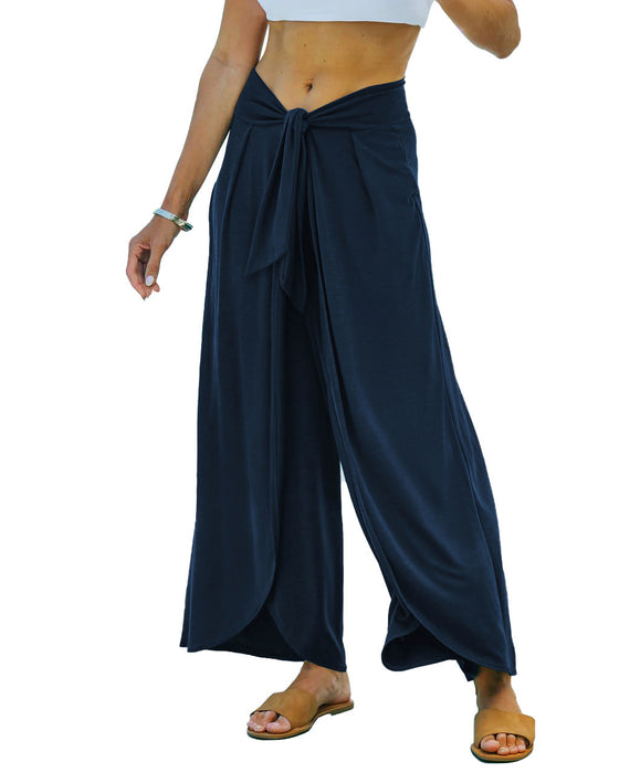 Color-Blue-Casual Pants Women Clothing Drooping Wide Leg Pants Loose Tied French Commuting-Fancey Boutique