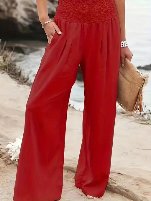 Color-Red-Spring Summer Women Casual Trousers Casual Cotton Distressed Mid Waist Trousers Outer Wear-Fancey Boutique