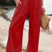 Color-Red-Spring Summer Women Casual Trousers Casual Cotton Distressed Mid Waist Trousers Outer Wear-Fancey Boutique