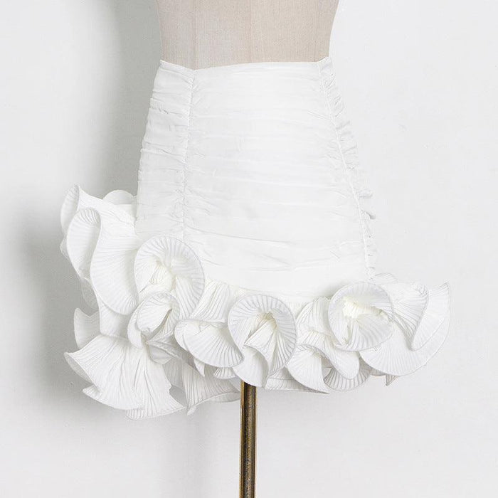 Color-Niche Design Pettiskirt Milky White Package Hip With A Zipper Wooden Ear Short Stitching Skirt Women-Fancey Boutique