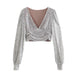 Color-Silver-Women Clothing Party Puff Sleeve Sequined Blouse Long Sleeve Top-Fancey Boutique