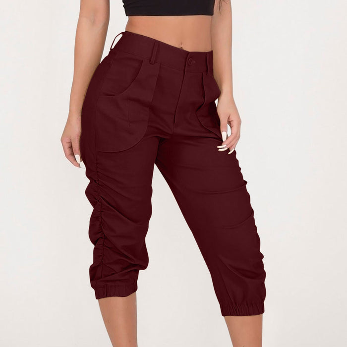 Color-Burgundy-Women Clothing Casual Cropped Pants Workwear Harem Pants-Fancey Boutique