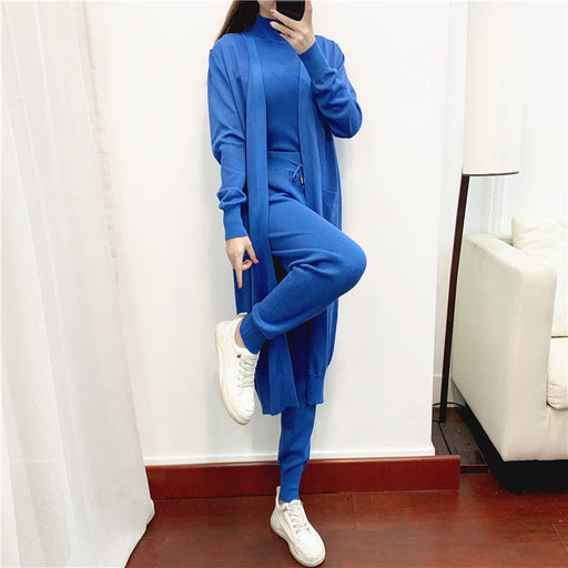 Color-Blue-Autumn Fashionable Graceful sets Women Clothing Western Youthful Looking Casual Knitted Cardigan Vest Pants Three Piece Set-Fancey Boutique