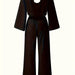 Color-Fall Women Clothing round Neck 3/4 Sleeves Solid Color Waist Tight One Piece Trousers-Fancey Boutique