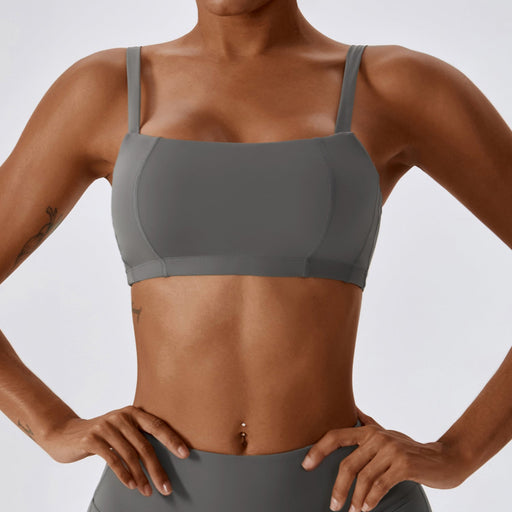 Color-Far Mountain Gray-Gathered Nude Feel Yoga Vest Quick Drying Tight Running Sports Bra Sling Beautiful Back Workout Clothes Women-Fancey Boutique