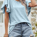 Color-Summer Women Clothing Women Tops Hollow Out Cutout Out Round Neck Ruffle Sleeve Casual T Shirt-Fancey Boutique