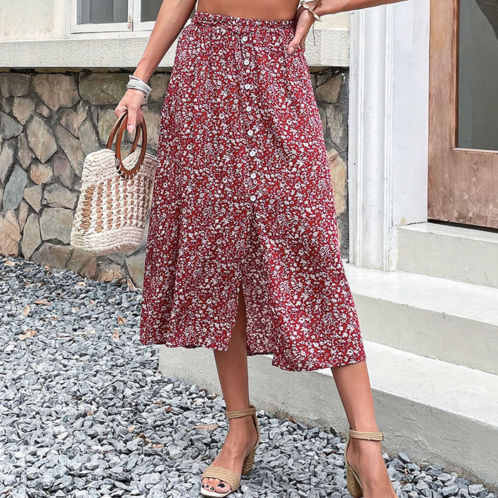 Color-Arrival Summer Printed Red Skirt Floral Skirt-Fancey Boutique