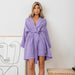 Color-Autumn Cotton Loose Comfortable Skin Friendly Simple Solid Color Tied Nightgown Home Wear for Women-Fancey Boutique