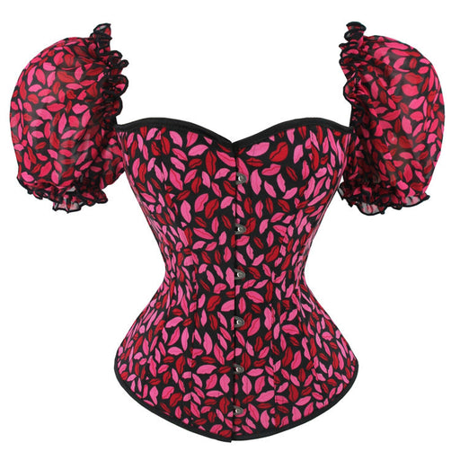 Color-Red Lip Print Short Sleeve Women Court Body Shaping Chest Support Corset-Fancey Boutique