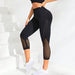 Color-Black-Cropped Pants-Seamless Hollow Out Cutout Mesh High Waist Hip Lift Yoga Cropped Pants Sports Sexy Bra Fitness Suit-Fancey Boutique
