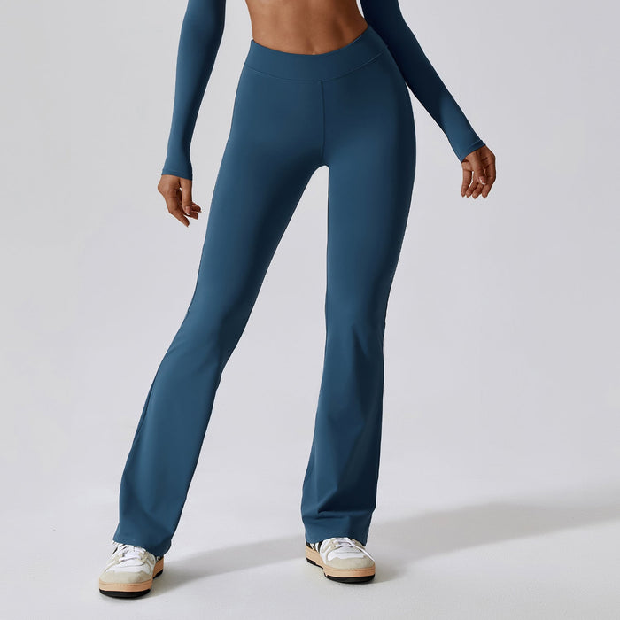Color-Deep Sea Blue-High Waist Hip Lift Fitness Yoga Bell Bottom Pants Women Sports Dance Drooping Wide Leg Pants Casual Belly Contracting Bootcut Trousers-Fancey Boutique