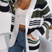 Color-Army Green-Autumn Winter Casual Contrast Color Stripes Pocket Long Sleeve Sweater Cardigan Coat Women Clothing-Fancey Boutique