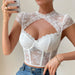 Color-Round Neck Lace Diamond Sexy Cutout Steel Ring Boning Corset Slim Fit Crop Top Short Top-Fancey Boutique