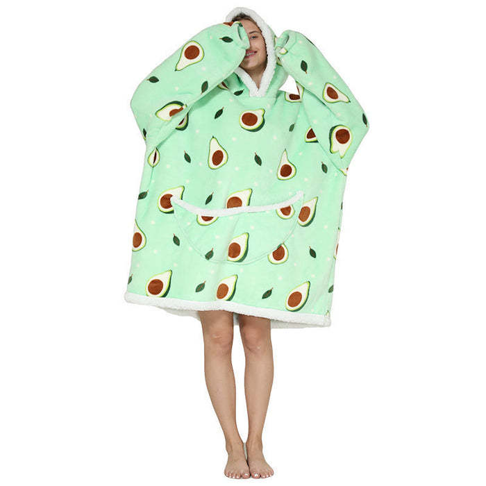 Color-Avocado Adult Cold-Proof Clothes-Pajamas Thickened Double-Layer Lazy Can Wear Lazy Blanket Super Soft Lazy Hooded Pajamas Double-Layer Lazy Sweater-Fancey Boutique
