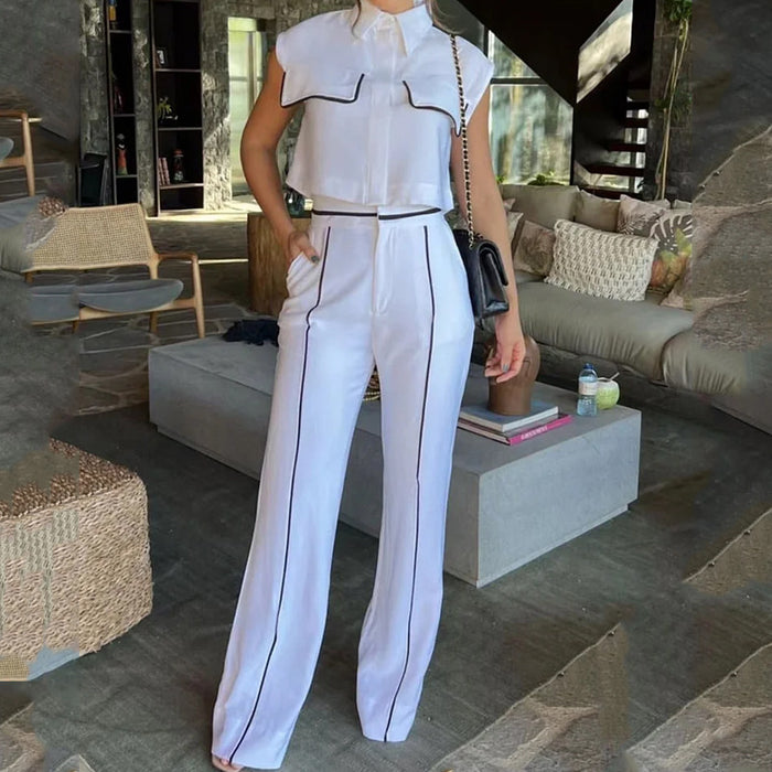 Color-Women Suit Summer Casual Solid Color Loose Trousers Two Piece Set-Fancey Boutique