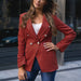 Color-Red-Double Breasted Houndstooth Office Blazer Women-Fancey Boutique