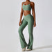 Color-'-1 Bra Bell-Bottom Pants Basil Green-Thread Abdominal Shaping High Waist Beauty Back Yoga Suit Quick Drying Push up Hip Raise Skinny Workout Exercise Outfit-Fancey Boutique