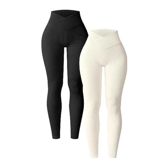 Color-Yoga Leggings Ribbed High Waist Cross Sports Workout Leggings Casual Trousers-Fancey Boutique