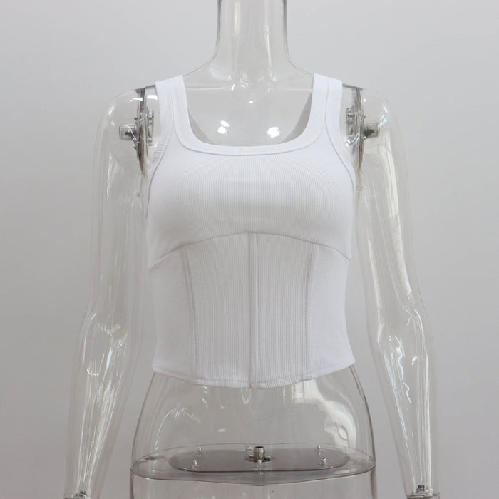 Color-White-Rib U Neck Sexy Short Cropped Tank Top Waist Short Top for Women Summer Boning Corset Corset-Fancey Boutique