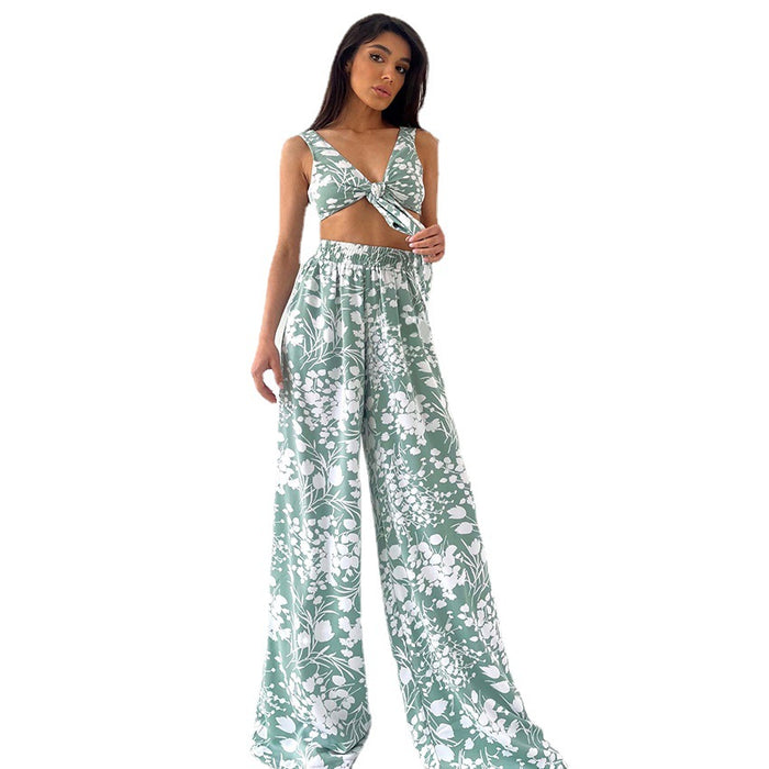 Color-Fall Underwear Three Piece Pajamas Printed Loose Nightgown Trousers Ladies Homewear-Fancey Boutique