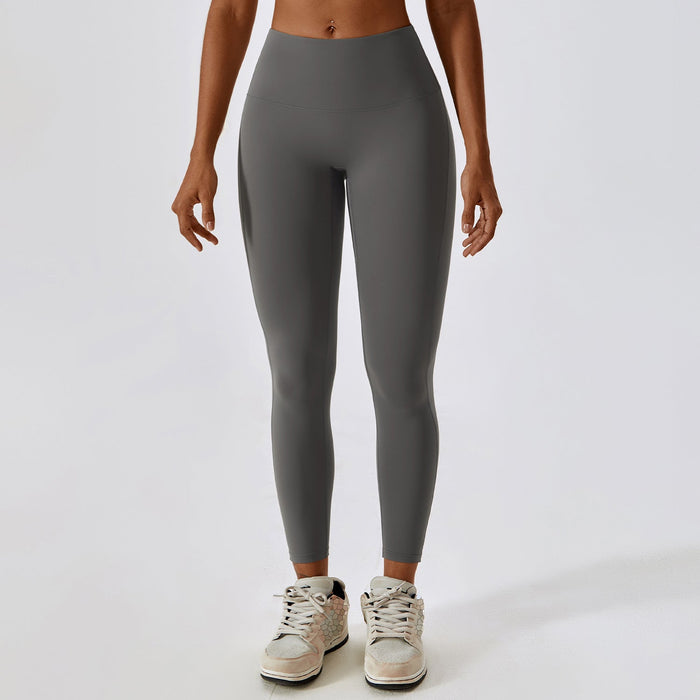 Color-Far Mountain Gray-Nude Feel Hip Raise Yoga Pants Women Abdominal Shaping High Waist Fitness Pants Outdoor Running Sports Leggings-Fancey Boutique