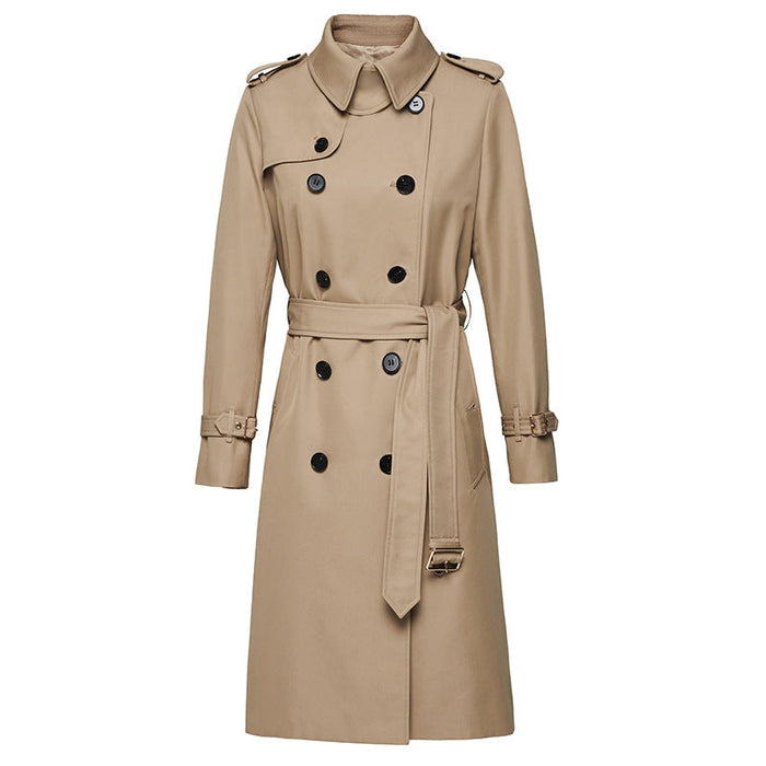 Color-Khaki-Element Autumn Winter Khaki Mid Length Trench Coat Slim Fit Slimming Elegant Trench Coat Women-Fancey Boutique