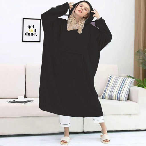 Color-Black-Couple Nightgown Double Sided Flannel Extended Hooded Pajamas Women Nightdress Pajamas Pajamas-Fancey Boutique
