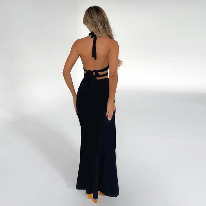 Color-Summer Sexy Halter Dress Arrival Hollow Out Cutout out Tied Side Slit Irregular Asymmetric Maxi Dress-Fancey Boutique